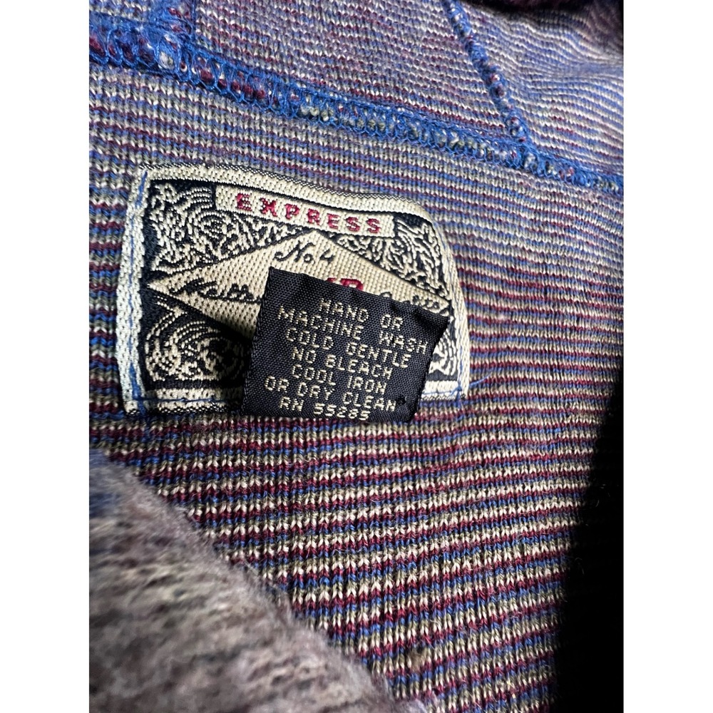 Vintage Southwest Geometric Knit Sweater Vest Blue Burgundy Heart Pattern V-Neck - Picture 4 of 8